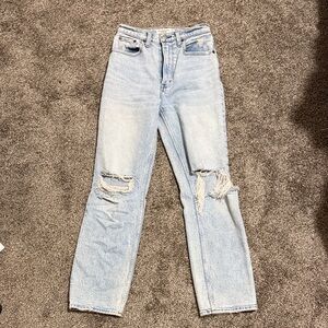 Abercrombie & Fitch Light Blue Ripped Straight Leg Jeans
